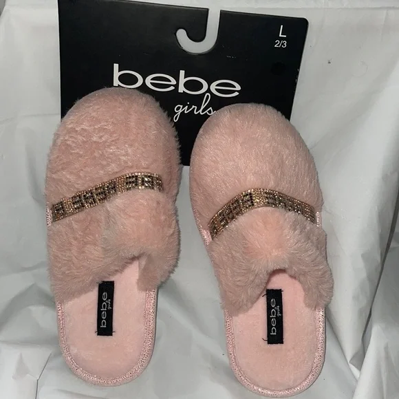 Bebe girls rhinestoned slide in slippers NWT girls size L 2/3 - Picture 1 of 7